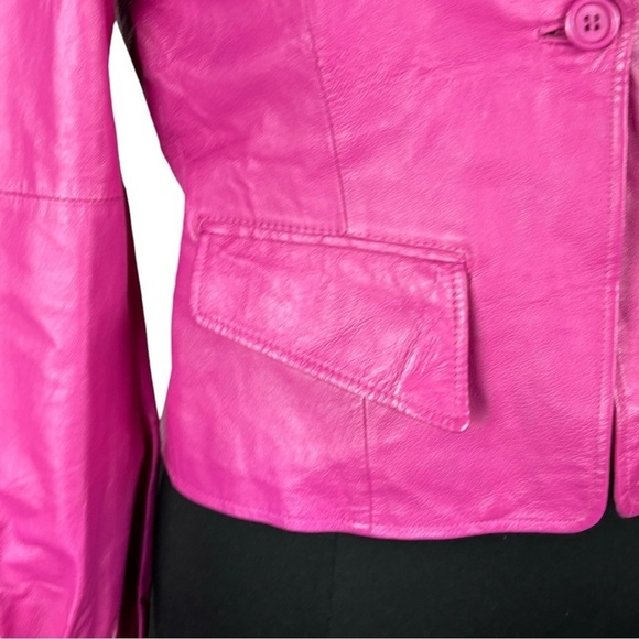 METRO STYLE Y2K HOT PINK LEATHER PUFF SLEEVE TAILORED BARBIE BLAZER JACKET - Picture 14 of 15